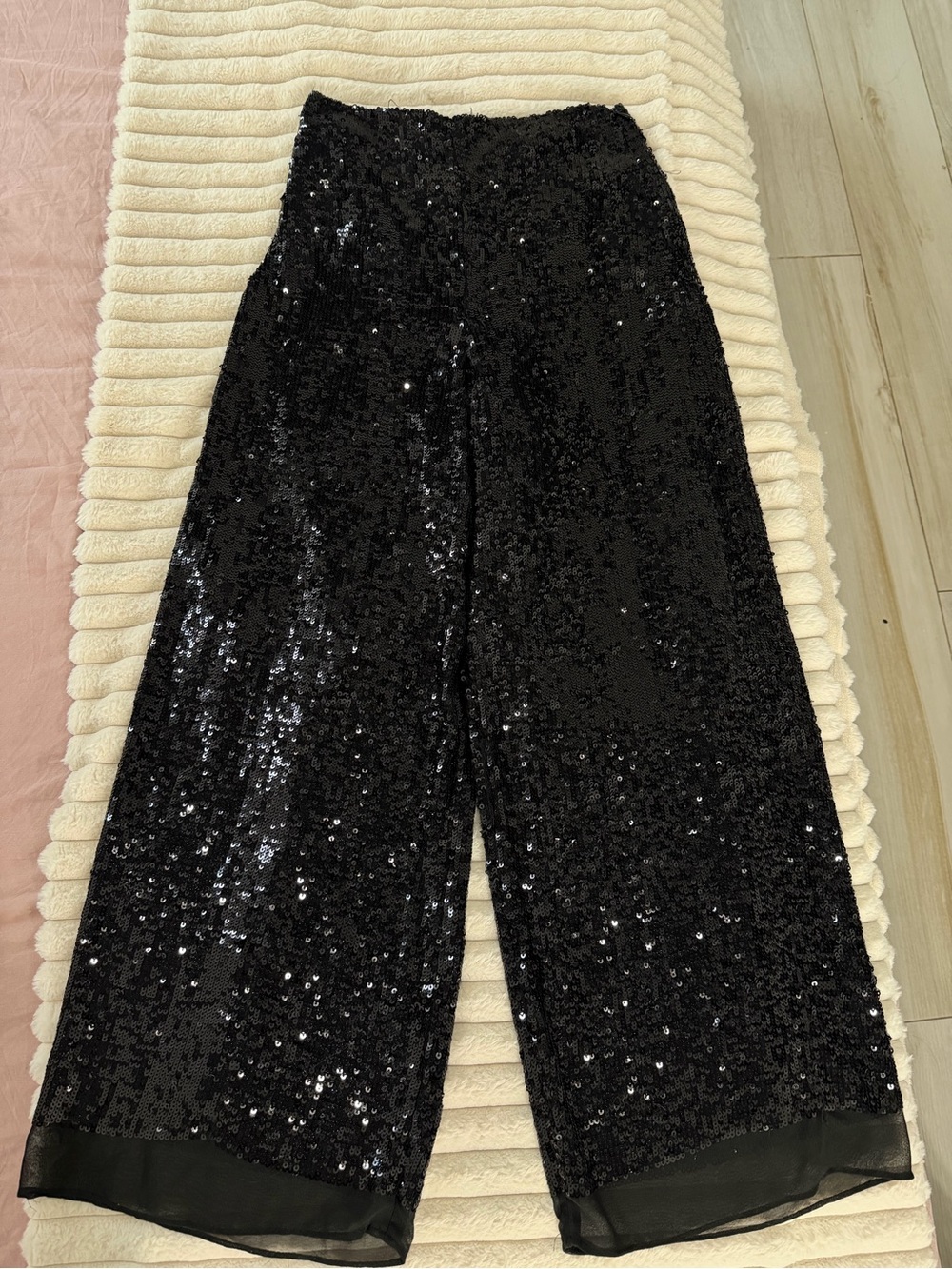 Zara Black Sequin Wide-Leg Pants
